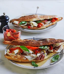 Prosciutto, peperonata and provolone rolls