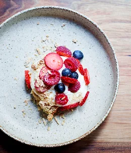 Mascarpone mousse, berries and caramelised white chocolate
