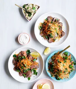 Barbecued butterflied lamb leg with smoky eggplant