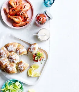 Prawn rolls with pickled tomatoes and celery