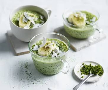 Matcha-coconut pudding