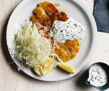 Chicken schnitzel with buttermilk sauce