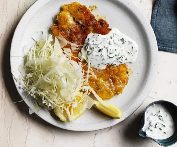 Chicken schnitzel with buttermilk sauce