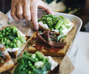 Peas, beans, ricotta and mint bruschetta