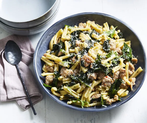 Casarecce with pork sausage, cavolo nero and chilli