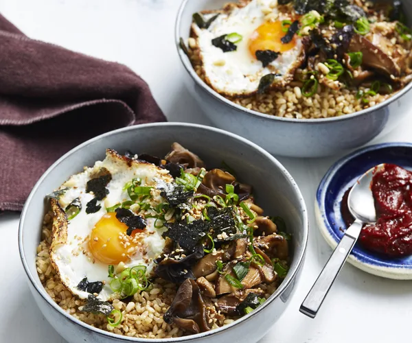 Mushroom and pine nut brown rice bowl