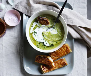 Broccoli soup and cheesy toast