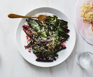 Stir-fried beetroot leaves with coconut and spices