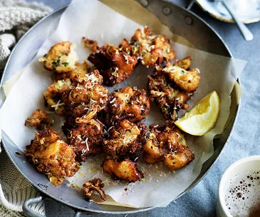 Cauliflower, bacon and cheese fritters