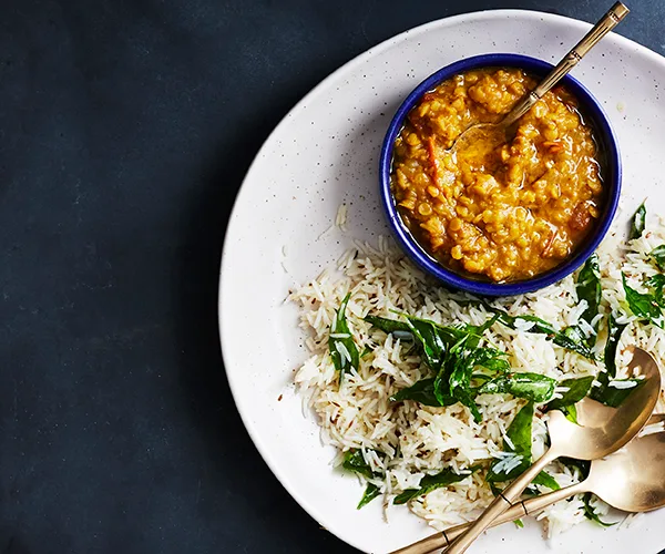 Jeera rice and dhal curry