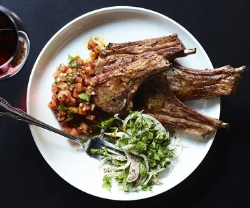Lamb cutlets with sumac and parsley salad