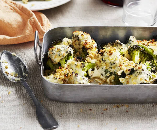 Broccoli cheese with anchovy and chilli crumbs