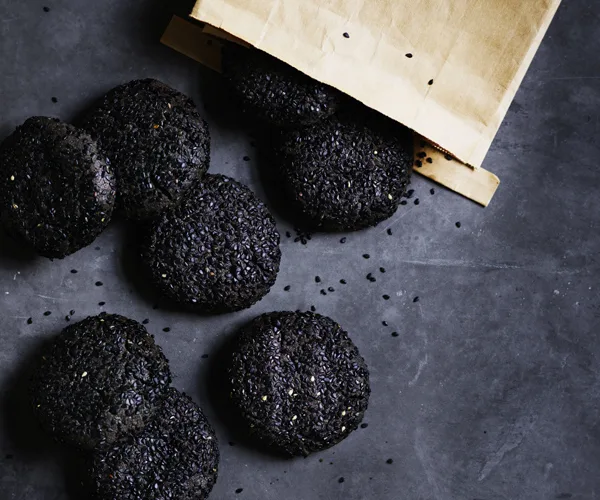 Black sesame, brown butter and wattleseed cookies