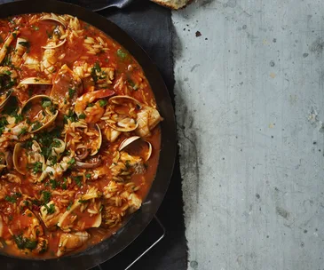 Seafood stew with risoni