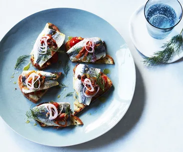 Sardine toasts with agrodolce