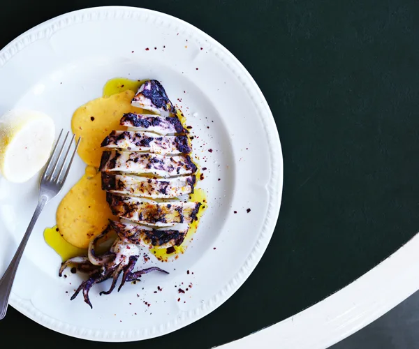 Grilled squid with rouille and chilli