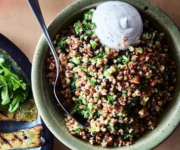 Grains with kale, orange and labne