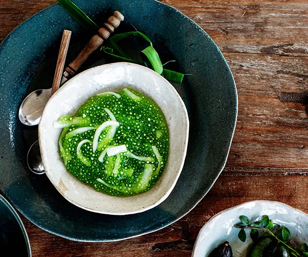 Pandan, tapioca and young coconut pudding