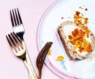 Almond and hokey-pokey ice-cream sponge roll