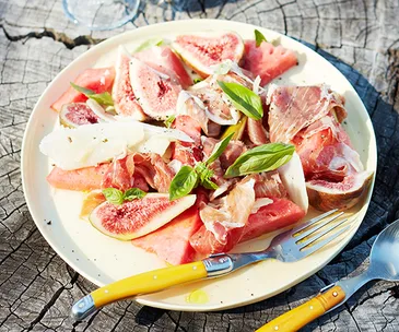 Fig, watermelon and jamon salad