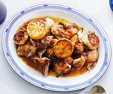 Greek-style barbecued spatchcock with lemon and pepper