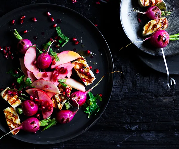 Haloumi and radish skewers