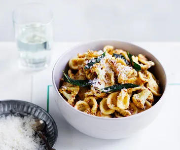 Orecchiette with cauliflower and walnut brown-butter pesto