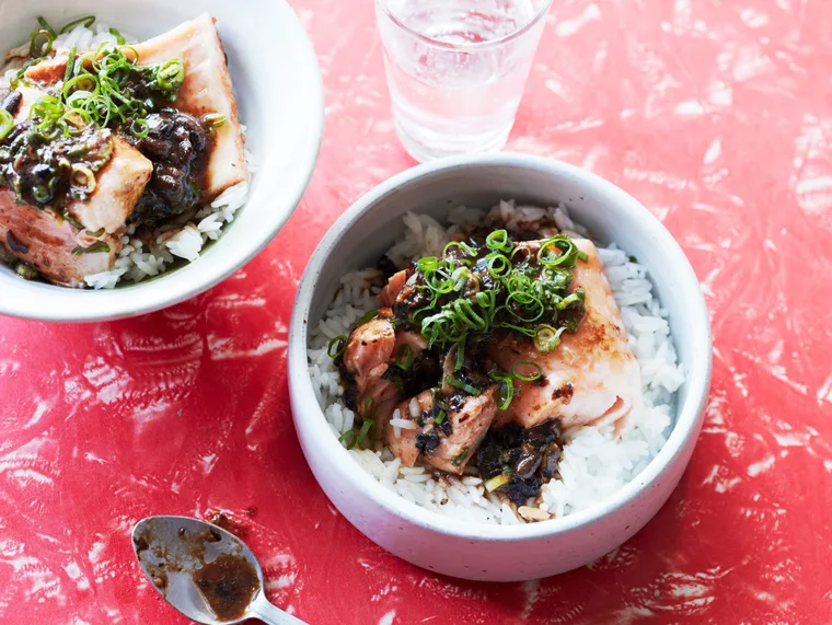 Salmon and blackbean sauce stir-fry