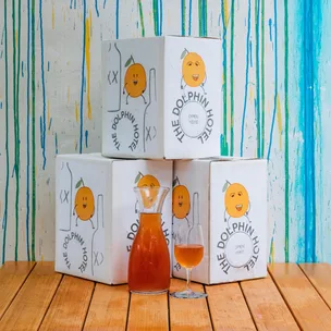 2018 “Owen’s Big Orange” wine boxes at The Dolphin Hotel.