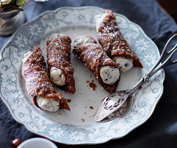 Easter desserts version of hot cross buns by Dan Pepperell: hot cross canoli.