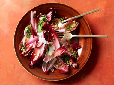 Insalata of bitter leaves, lentils,  onion and pecorino 