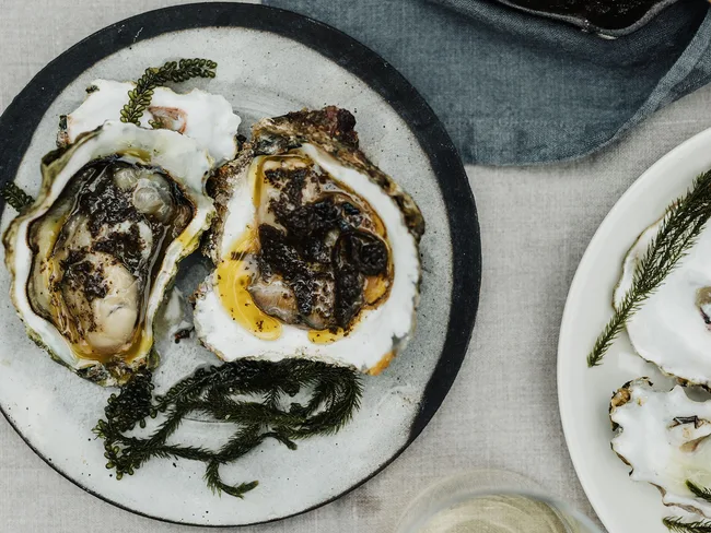 Grilled oysters with seaweed butter