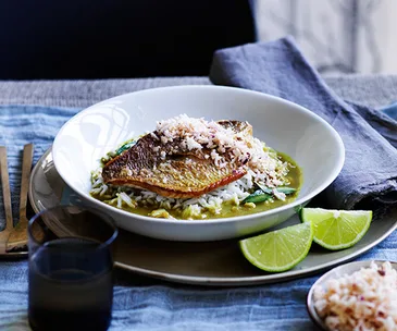 Fish curry with coconut sambal