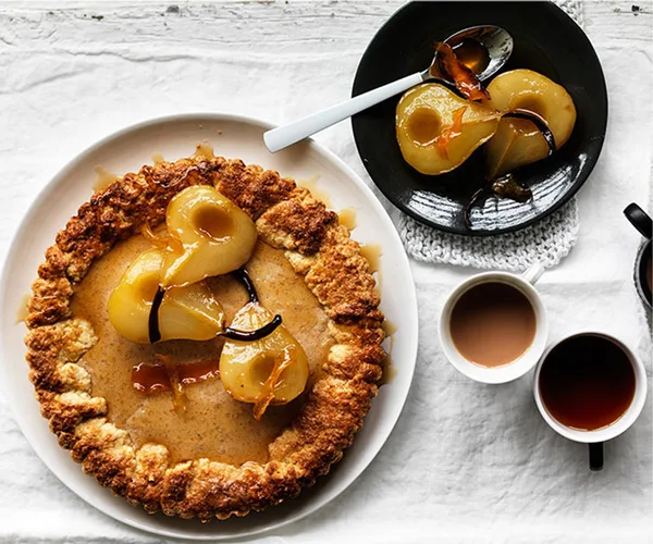 Ricotta maple tart with roast pears