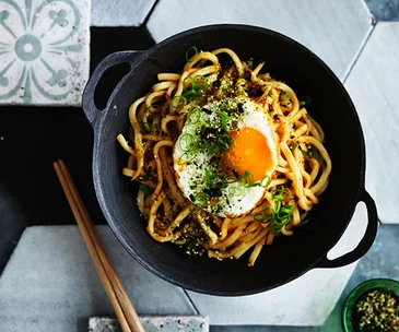 All-day noodles with fried egg and furikake