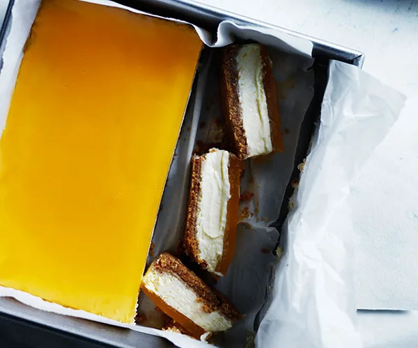 Lemon cheesecake slice with citrus jelly