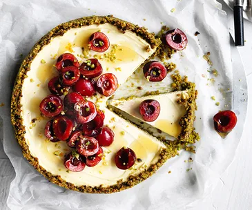 Gluten-free labne and pistachio cheesecake