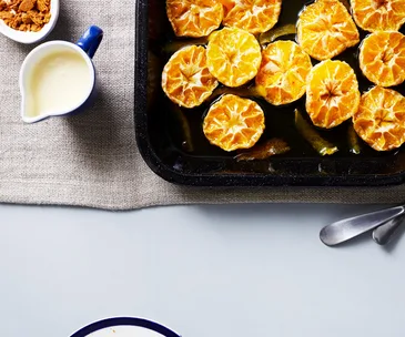 Roasted mandarins with ginger custard