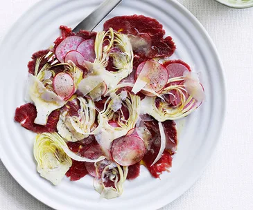 Beef carpaccio with artichoke and radish