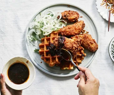 Buttermilk fried chicken with waffles