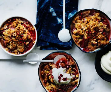 Curtis Stone's rhubarb, pomegranate and hazelnut crumble