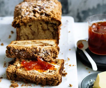 Crème fraîche crumble cake with grapefruit marmalade