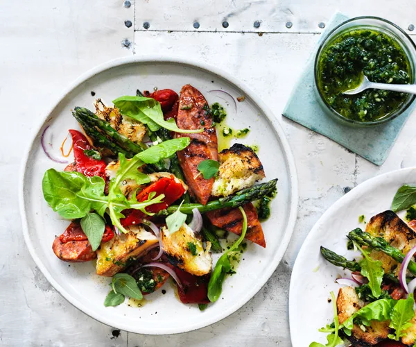 Chorizo and asparagus salad with chimichurri