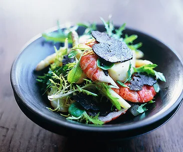 Marron, truffle and asparagus salad