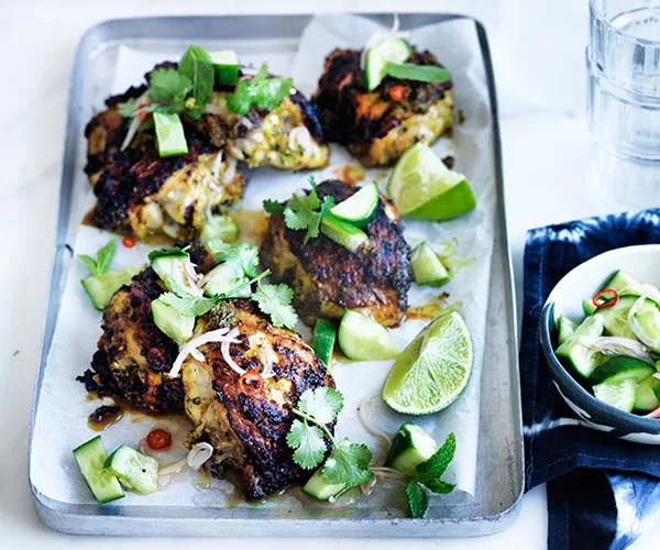 Turmeric chicken with cucumber salad