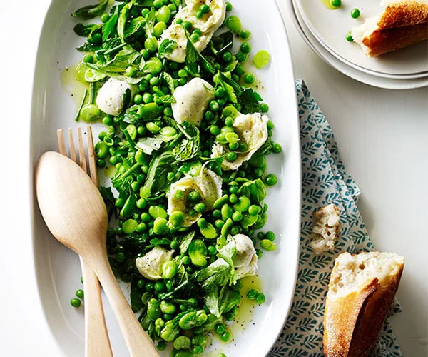 Fior di latte, pea, broad bean and lemon salad