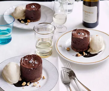 Chocolate, salted caramel and hazelnut delice