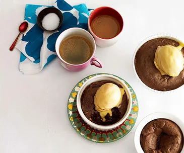 Peanut butter chocolate fondant with salted caramel ice-cream