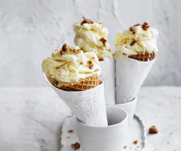 Ricotta gelato with espresso praline