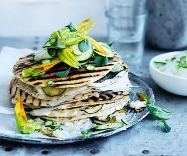 Zucchini, ricotta and feta quesadillas